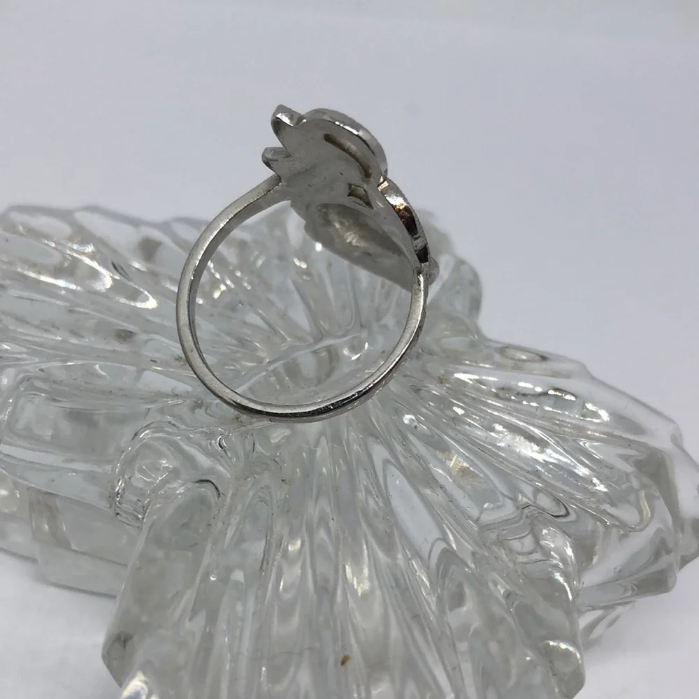 STERLING silver electroplated marcasite flower leaf ring sz 9 dressy costume